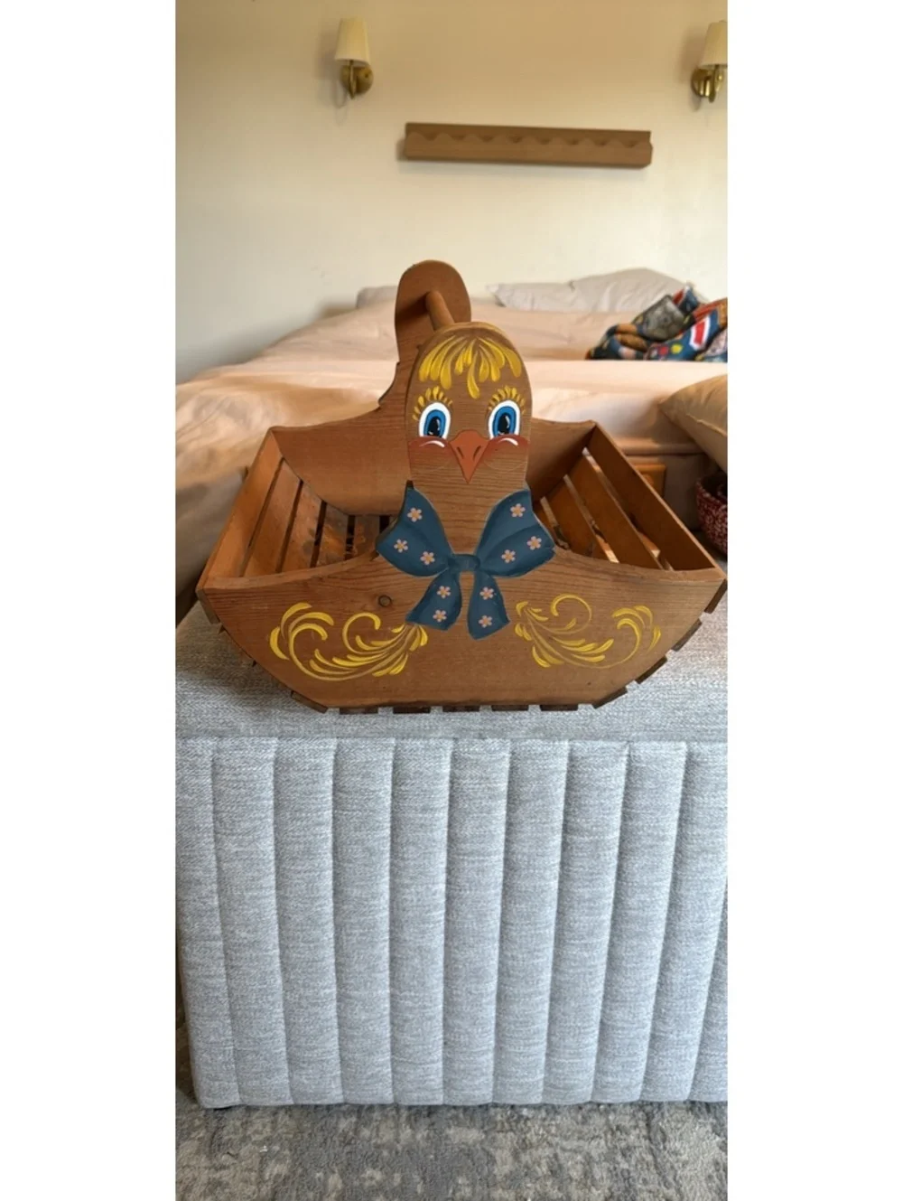 Vintage Hand Painted Wooden Duck Basket